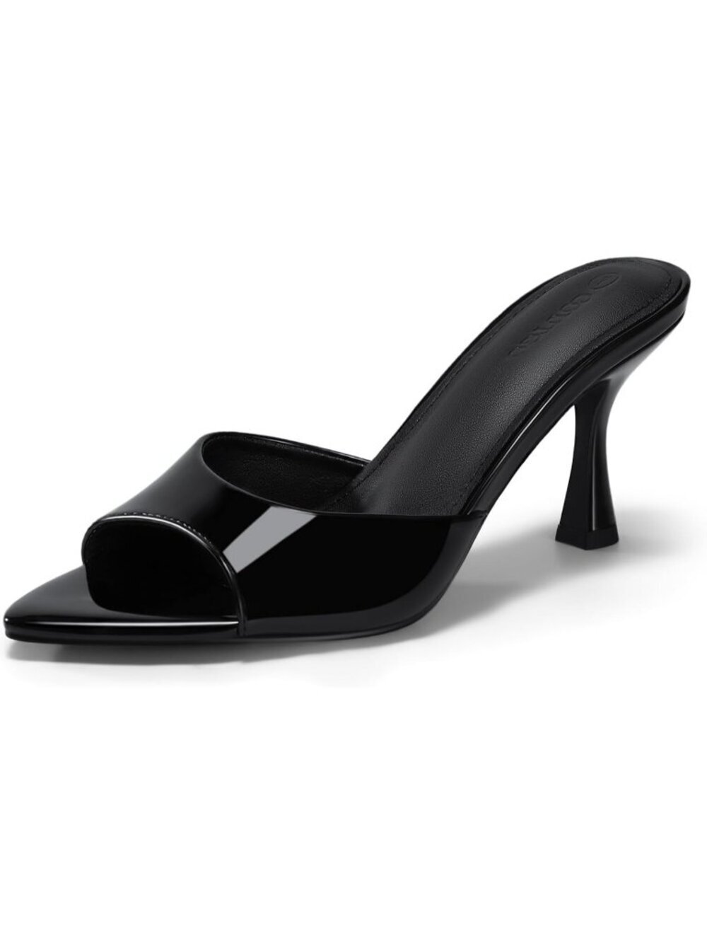 Women's Heeled Mules Pointed Peep Toe Black High Heels Slip On Backless Sandals